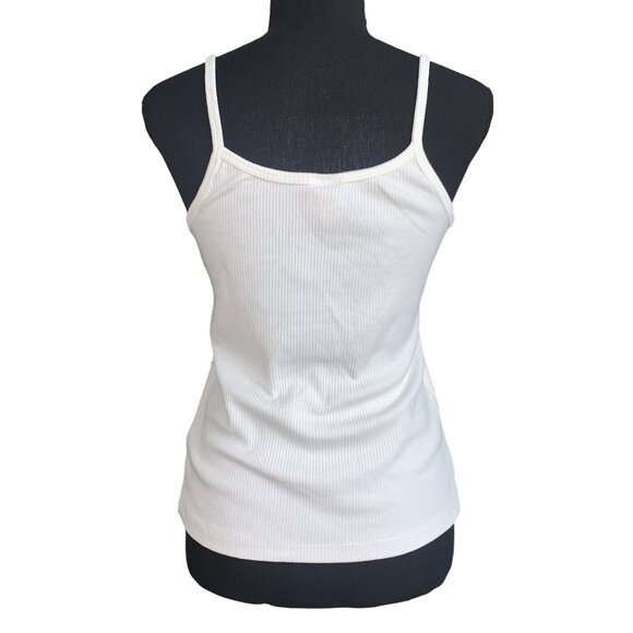 A New Day Womens White Floral Embellished Ribbed Tank Top With Spaghetti Straps - Picture 5 of 15